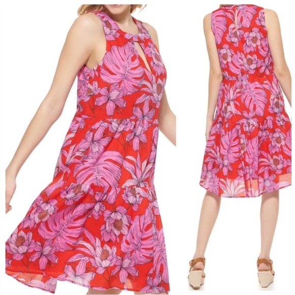 Tommy Hilfiger Dresses & Skirts - Tommy Hilfiger Gustavia Printed Tiered Sleeveless Dress red pink 12 NEW